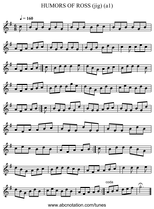 HUMORS OF ROSS (jig) (a1) - staff notation