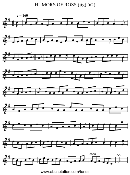 HUMORS OF ROSS (jig) (a2) - staff notation