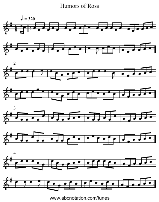 Humors of Ross - staff notation
