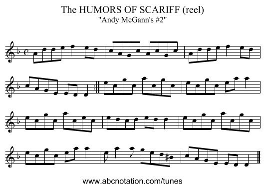HUMORS OF SCARIFF (reel), The - staff notation