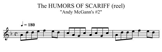 HUMORS OF SCARIFF (reel), The - staff notation