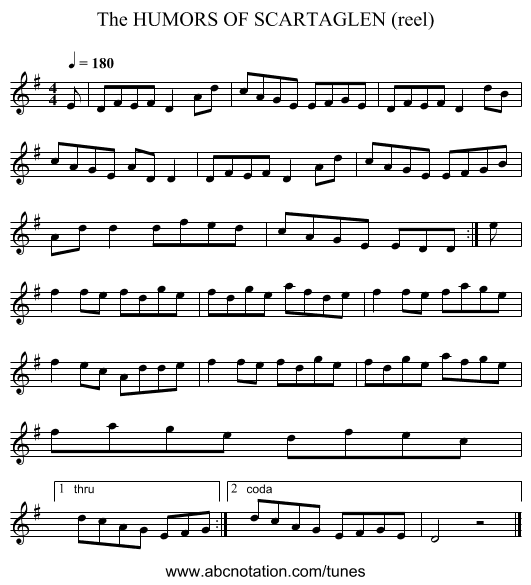 HUMORS OF SCARTAGLEN (reel), The - staff notation