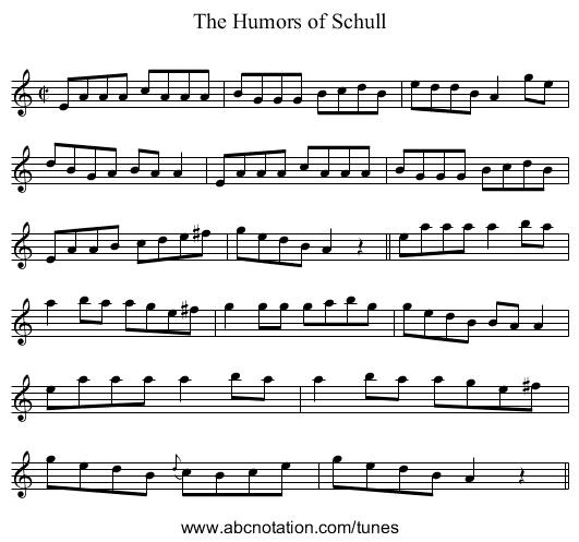 Humors of Schull, The - staff notation