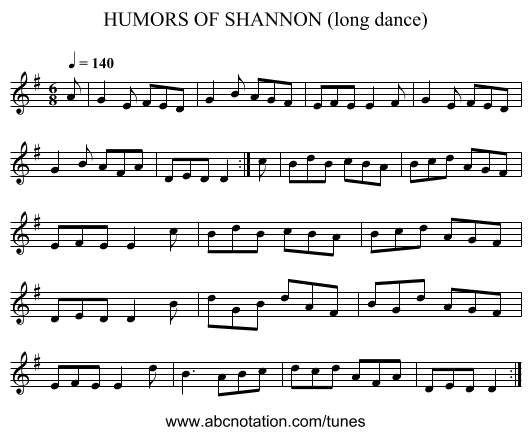 HUMORS OF SHANNON (long dance) - staff notation