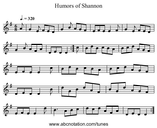 Humors of Shannon - staff notation