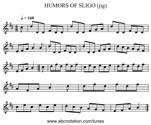 HUMORS OF SLIGO (jig) - staff notation