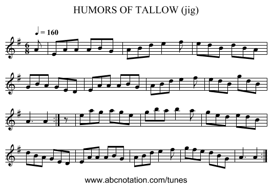 HUMORS OF TALLOW (jig) - staff notation