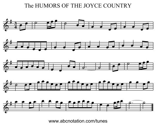 HUMORS OF THE JOYCE COUNTRY, The - staff notation
