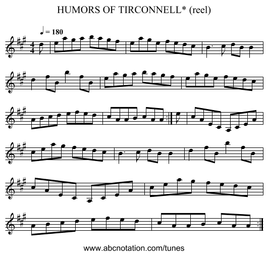 HUMORS OF TIRCONNELL* (reel) - staff notation
