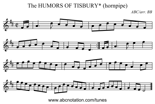 HUMORS OF TISBURY* (hornpipe), The - staff notation
