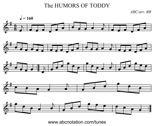 HUMORS OF TODDY, The - staff notation