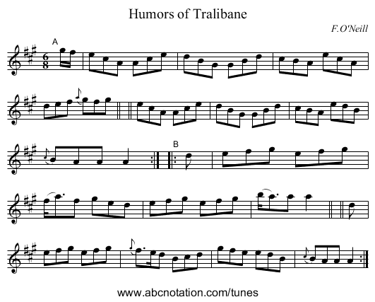 Humors of Tralibane - staff notation