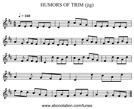 HUMORS OF TRIM (jig) - staff notation