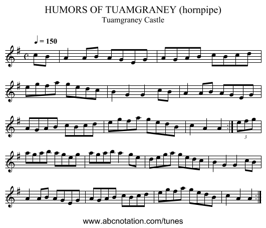 HUMORS OF TUAMGRANEY (hornpipe) - staff notation