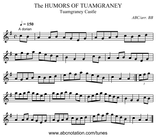 HUMORS OF TUAMGRANEY, The - staff notation