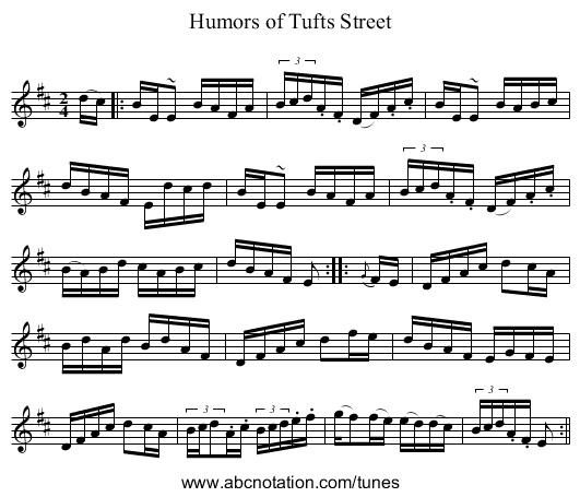 Humors of Tufts Street - staff notation