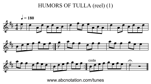 HUMORS OF TULLA (reel) (1) - staff notation
