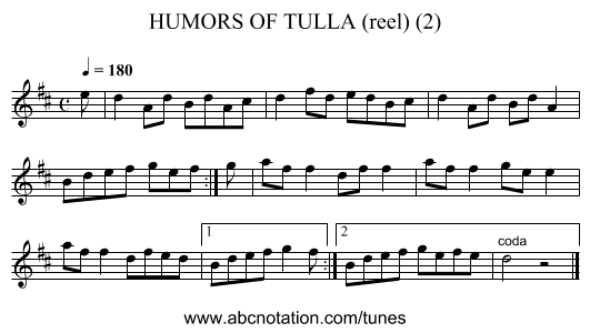 HUMORS OF TULLA (reel) (2) - staff notation