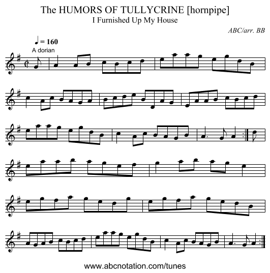 HUMORS OF TULLYCRINE [hornpipe], The - staff notation