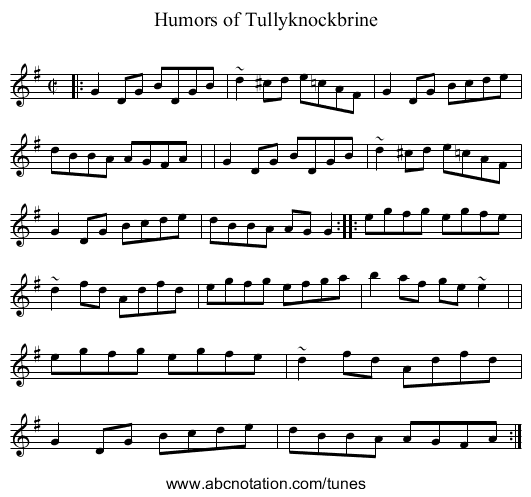 Humors of Tullyknockbrine - staff notation