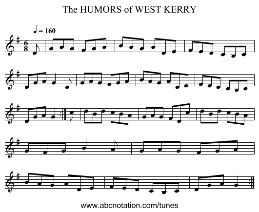 HUMORS of WEST KERRY, The - staff notation