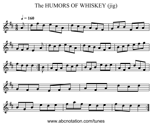 HUMORS OF WHISKEY (jig), The - staff notation