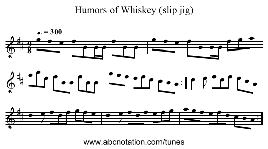 Humors of Whiskey (slip jig) - staff notation