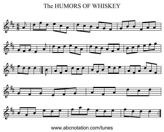 HUMORS OF WHISKEY, The - staff notation