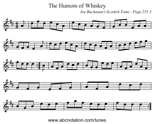 Humors of Whiskey, The - staff notation