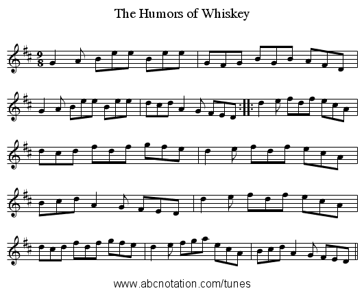 Humors of Whiskey, The - staff notation
