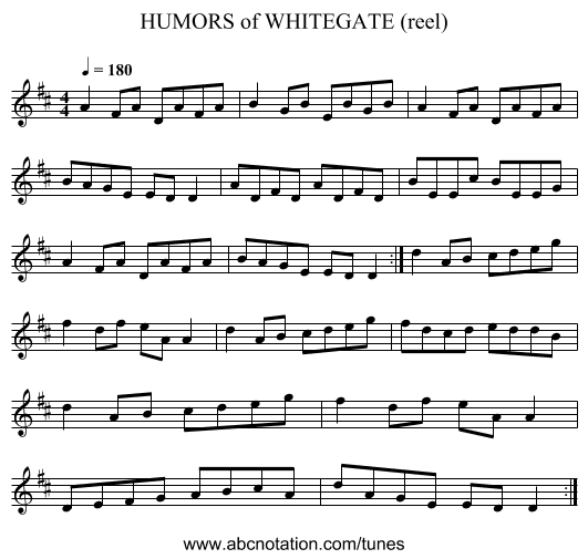 HUMORS of WHITEGATE (reel) - staff notation