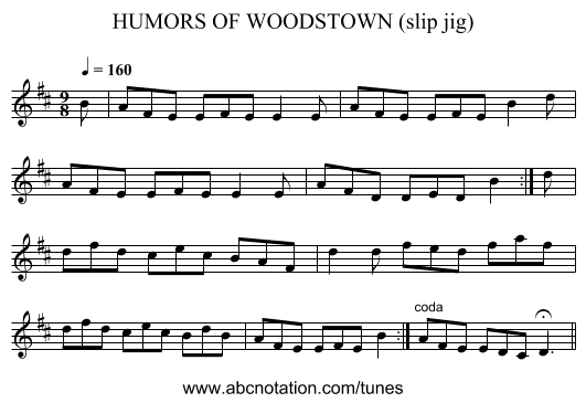 HUMORS OF WOODSTOWN (slip jig) - staff notation