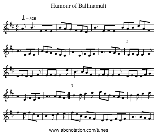 Humour of Ballinamult - staff notation