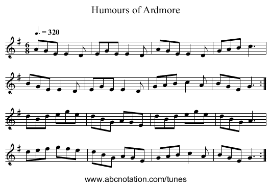 Humours of Ardmore - staff notation