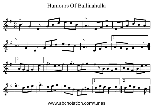 Humours Of Ballinahulla - staff notation