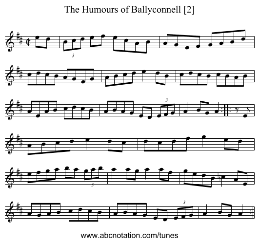 Humours of Ballyconnell [2], The - staff notation