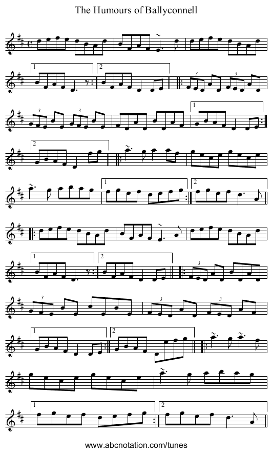 Humours of Ballyconnell, The - staff notation