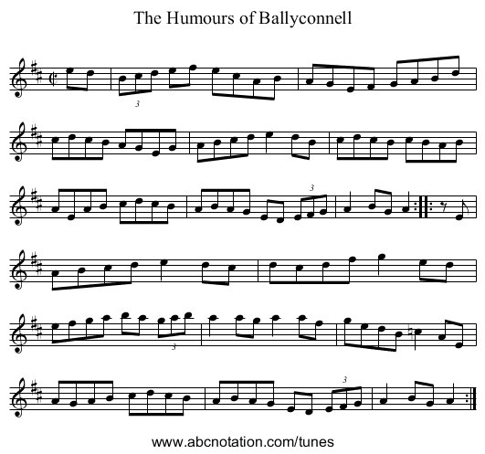 Humours of Ballyconnell, The - staff notation