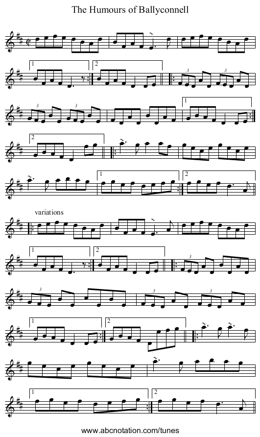 Humours of Ballyconnell, The - staff notation