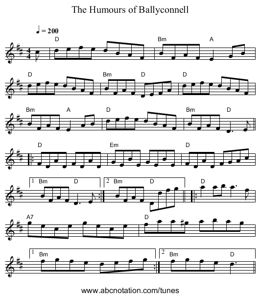 Humours of Ballyconnell, The - staff notation