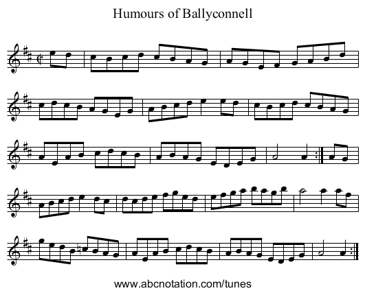 Humours of Ballyconnell - staff notation