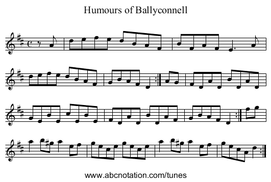 Humours of Ballyconnell - staff notation
