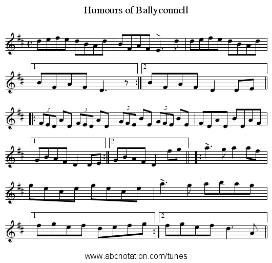 Humours of Ballyconnell - staff notation
