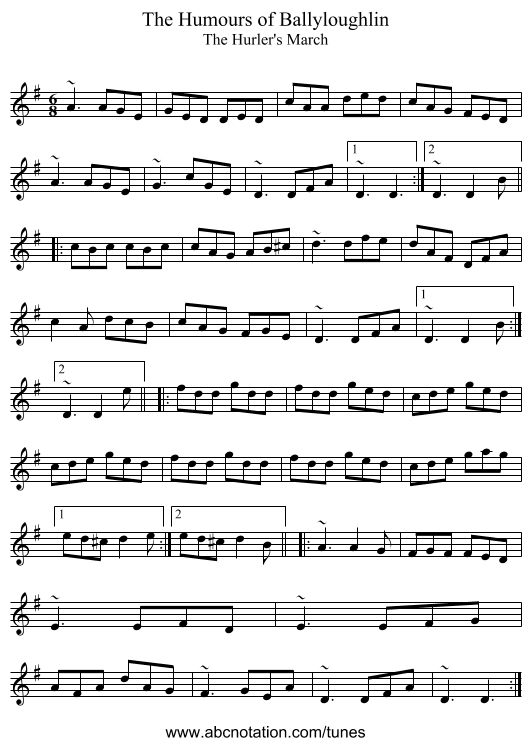 Humours of Ballyloughlin, The - staff notation