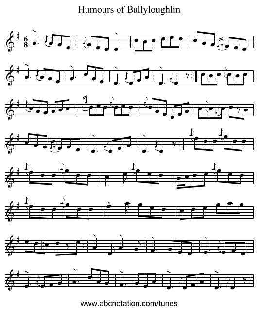 Humours of Ballyloughlin - staff notation