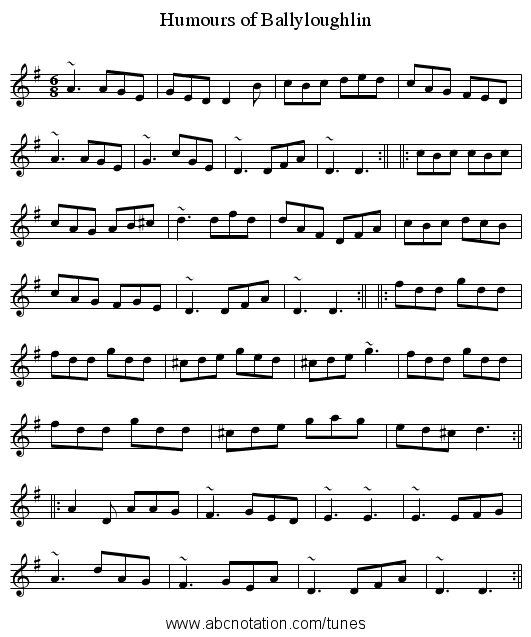 Humours of Ballyloughlin - staff notation