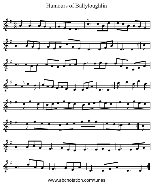 Humours of Ballyloughlin - staff notation