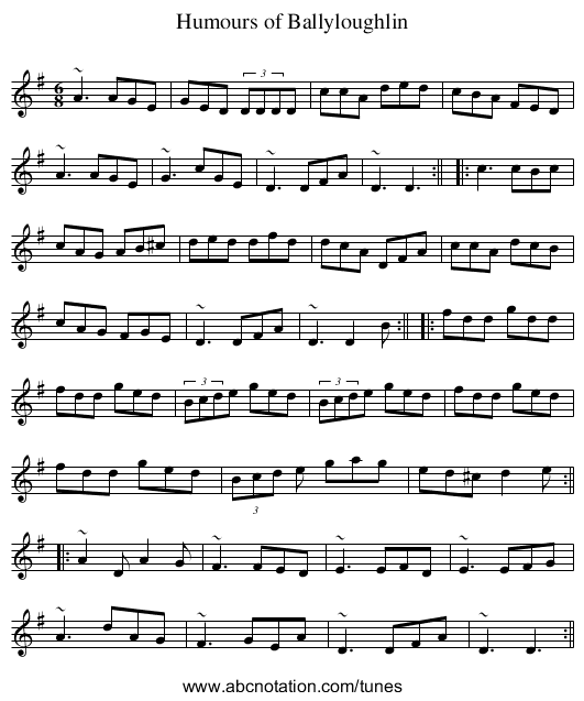 Humours of Ballyloughlin - staff notation