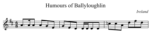 Humours of Ballyloughlin - staff notation