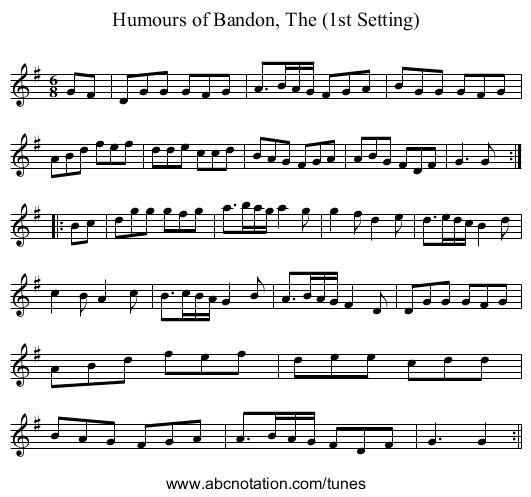 Humours of Bandon, The (1st Setting) - staff notation